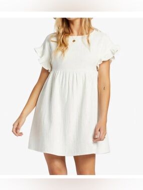 Billabong Cream Ruffle-Sleeve Babydoll Tunic
